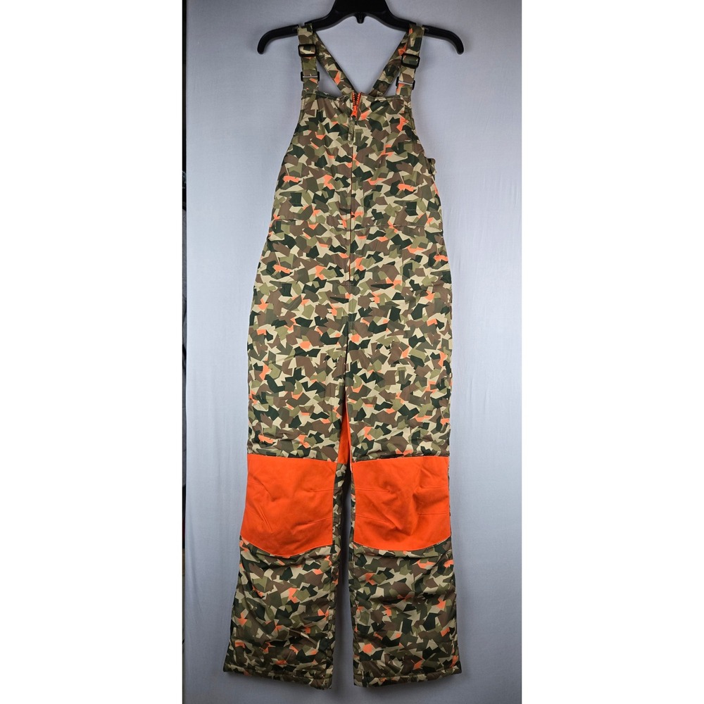 Lands End Kids Camo Snow Bibs Orange Geometric Camouflage Overalls Size L 10-12